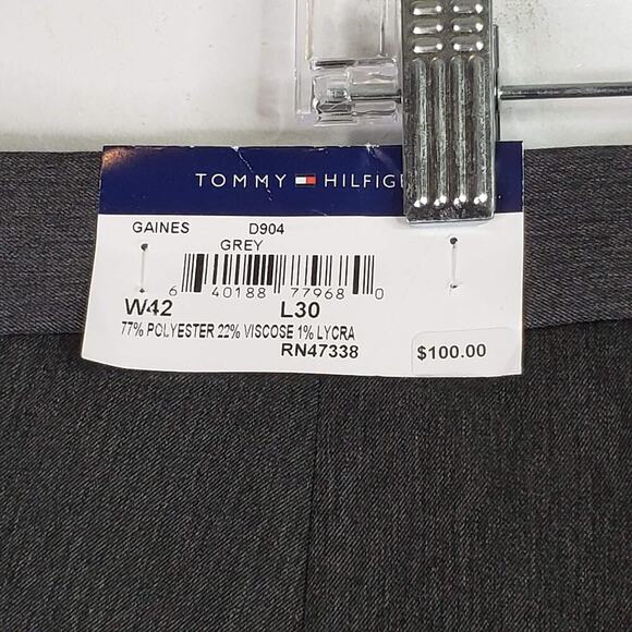 Tommy Hilfiger Pants Mens 42x30 Gray Solid Modern Flex Performance New - Picture 7 of 8